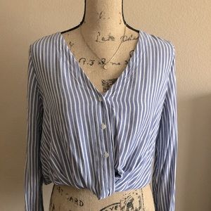 Blue Stripe Wrap Blouse